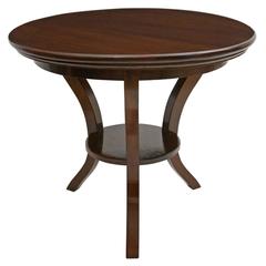 Italian Art Deco Round Walnut Gueridon with Two Tiers and Incurvate Legs