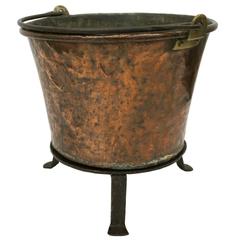 19th Century French Hammered Copper Pot with Handle on Stand