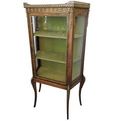 Antique Empire Revival Style French Walnut Vitrine with Gilt Bronze Fittings