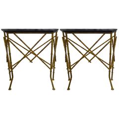 Pair of Burnished Gold Bamboo-Style Console Tables
