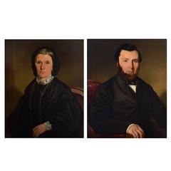Antique Pair of Oil on Canvas Portraits