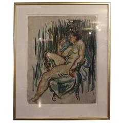French Oil Painting of a Naked Woman with a Dark Blue Background, 1920s 7