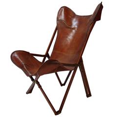 Vintage Foldable Tripolina Leather Armchair by Joseph Beverly Fenby