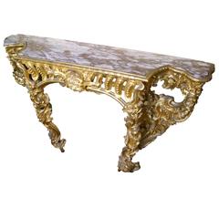 French Gilt Bronze Marble-Top Console Table