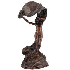 Art Nouveau Bronze Lamp Nude Loie Fuller Signed Recame, 1900