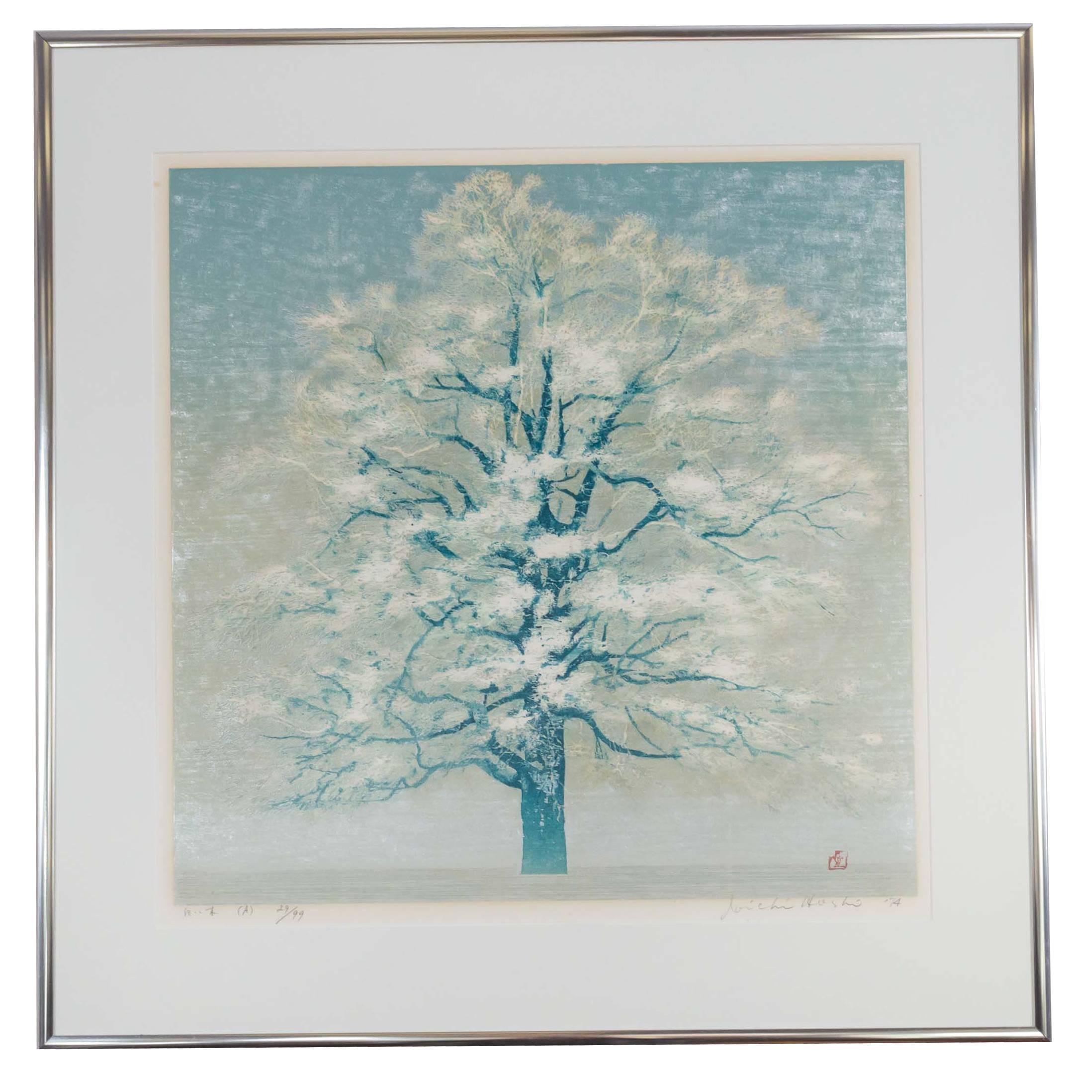 Joichi Hoshi “White Tree (A)” Framed Woodblock Print