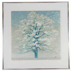 Vintage Joichi Hoshi “White Tree (A)” Framed Woodblock Print