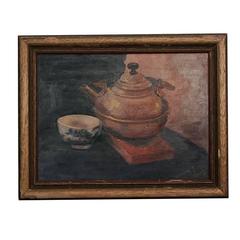 Antique "4:00 Tea" Painting by Magdalene D. Lewis, African-American Artist