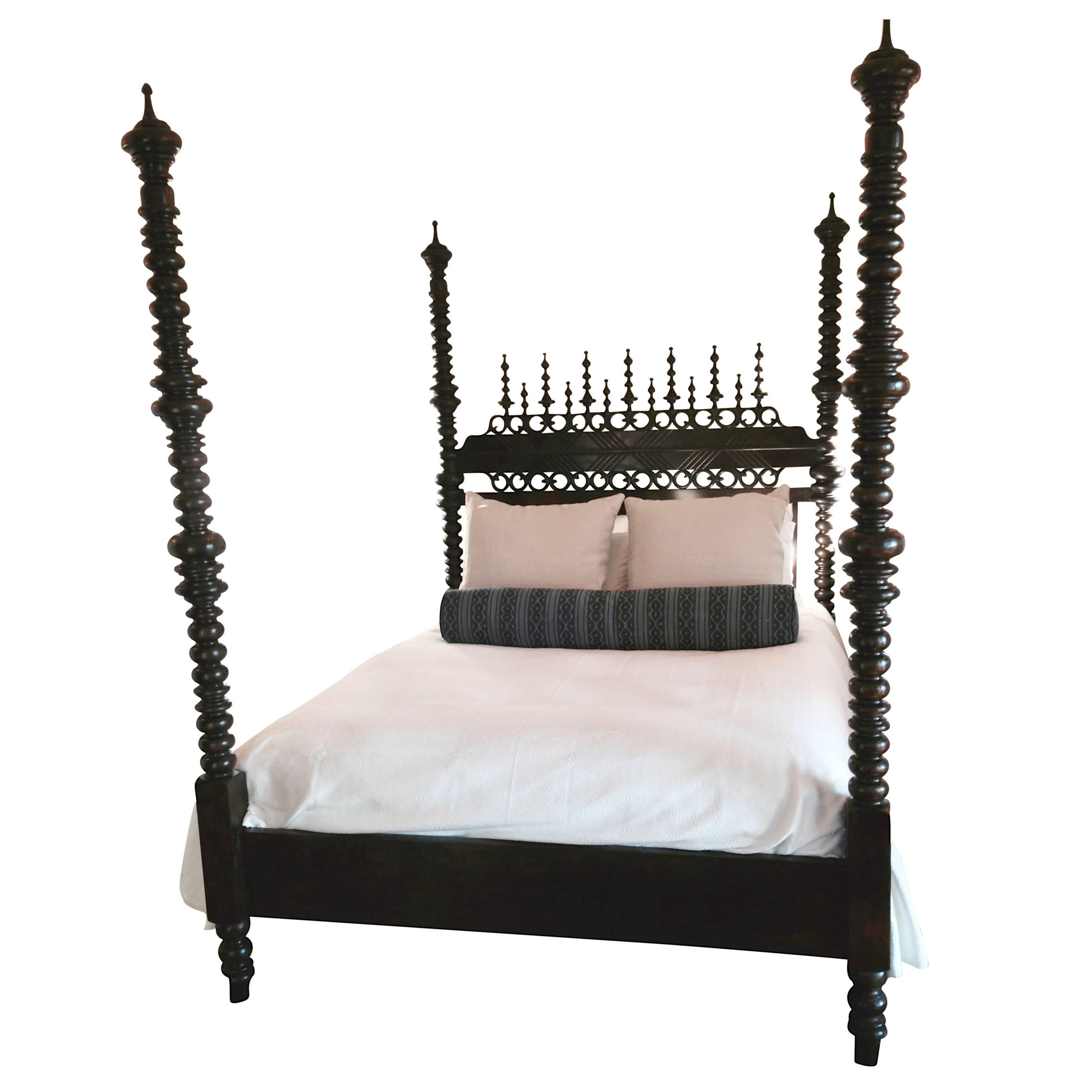 "Miramar" Four Post Walnut Bed in King Haskell Design For Sale