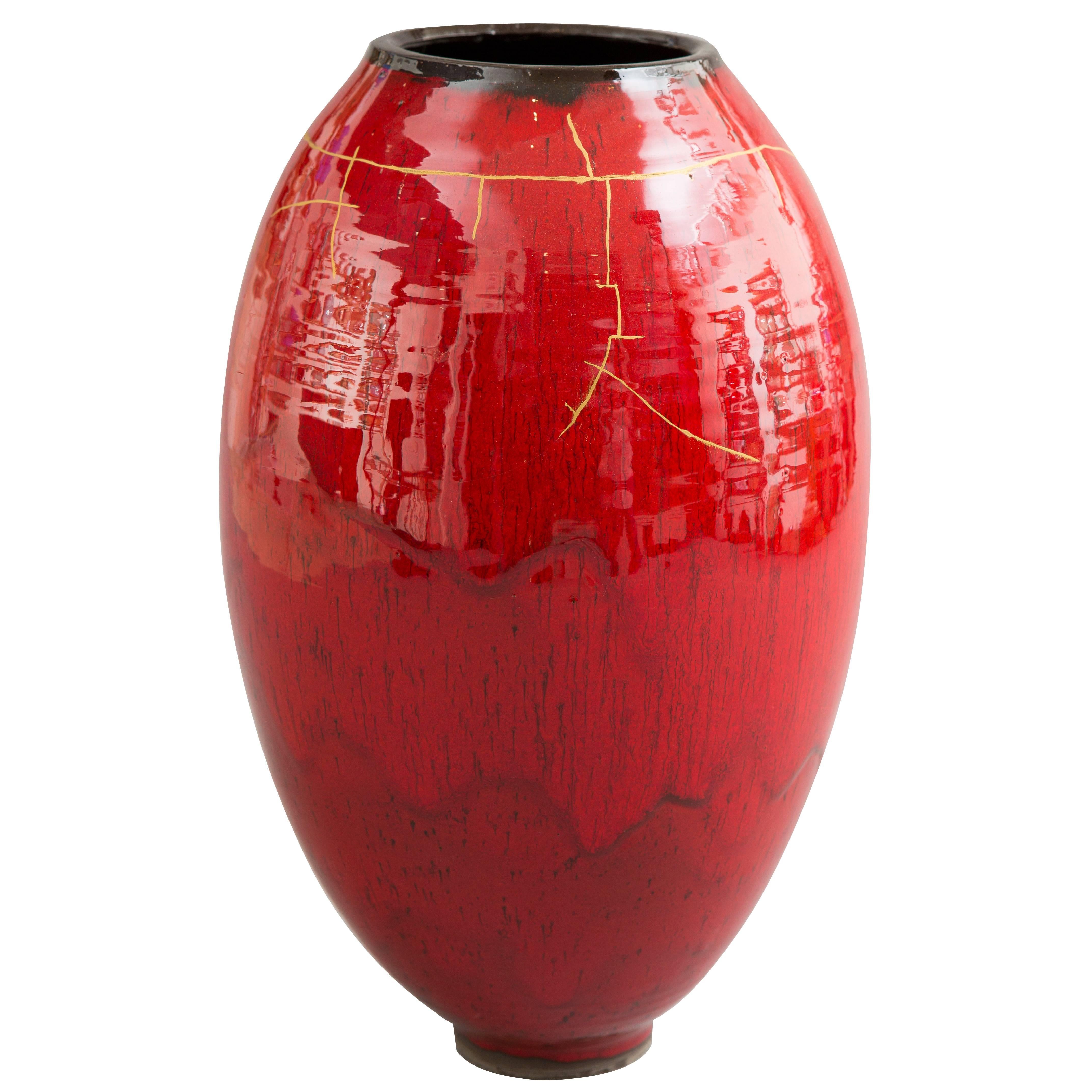 Contemporary (2015) Kintzugi Red Vase, One of a Kind, Karen Swami