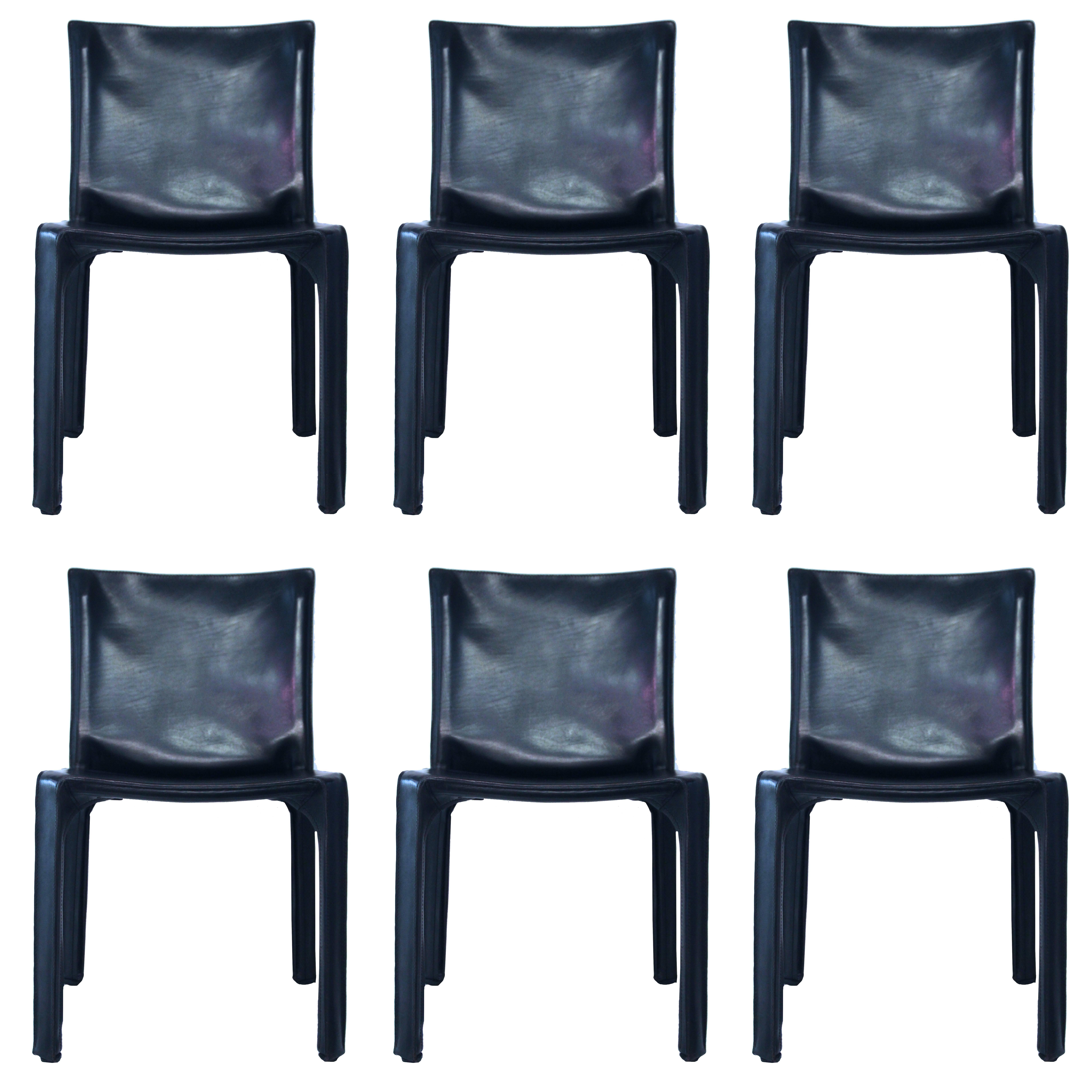 Mario Bellini, Manufacture Cassina 'Label, ' Set of Six Chairs, "Cab" Model