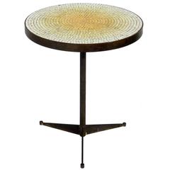 Mid-Century Brass Tripod Table with Glass Mosaic Top