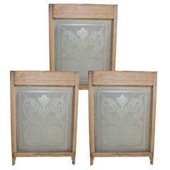 Antique Set of Three English Victorian Etched Glass Windows