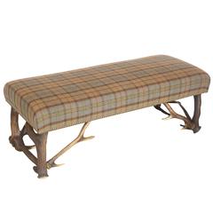 Ralph Lauren Cecil Lambswool Bench with Vintage European Red Stag Antlers