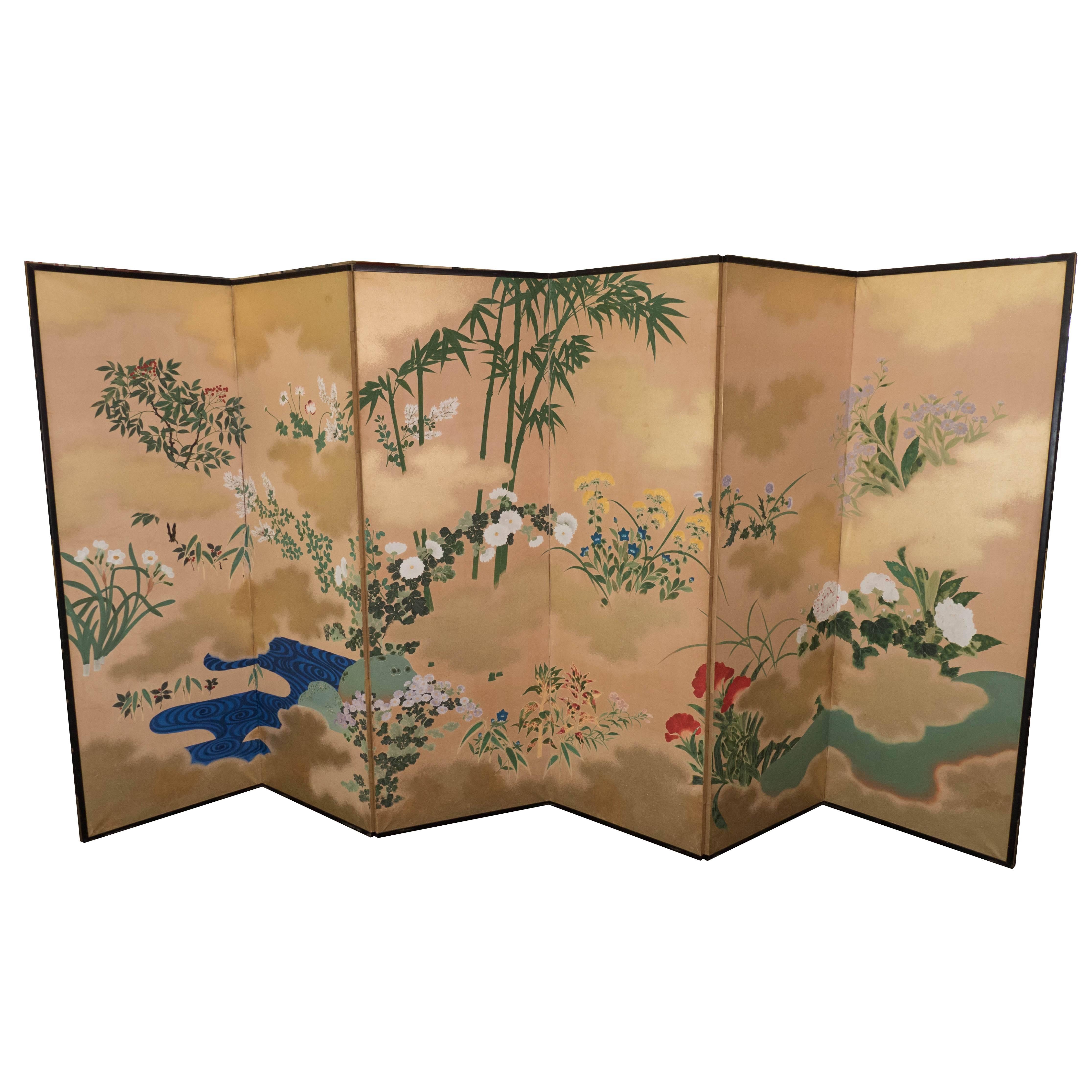 Japanese Late Meiji-Early Showa Period Six-Panel Screen For Sale