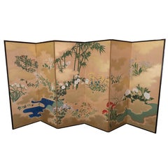 Antique Japanese Late Meiji-Early Showa Period Six-Panel Screen