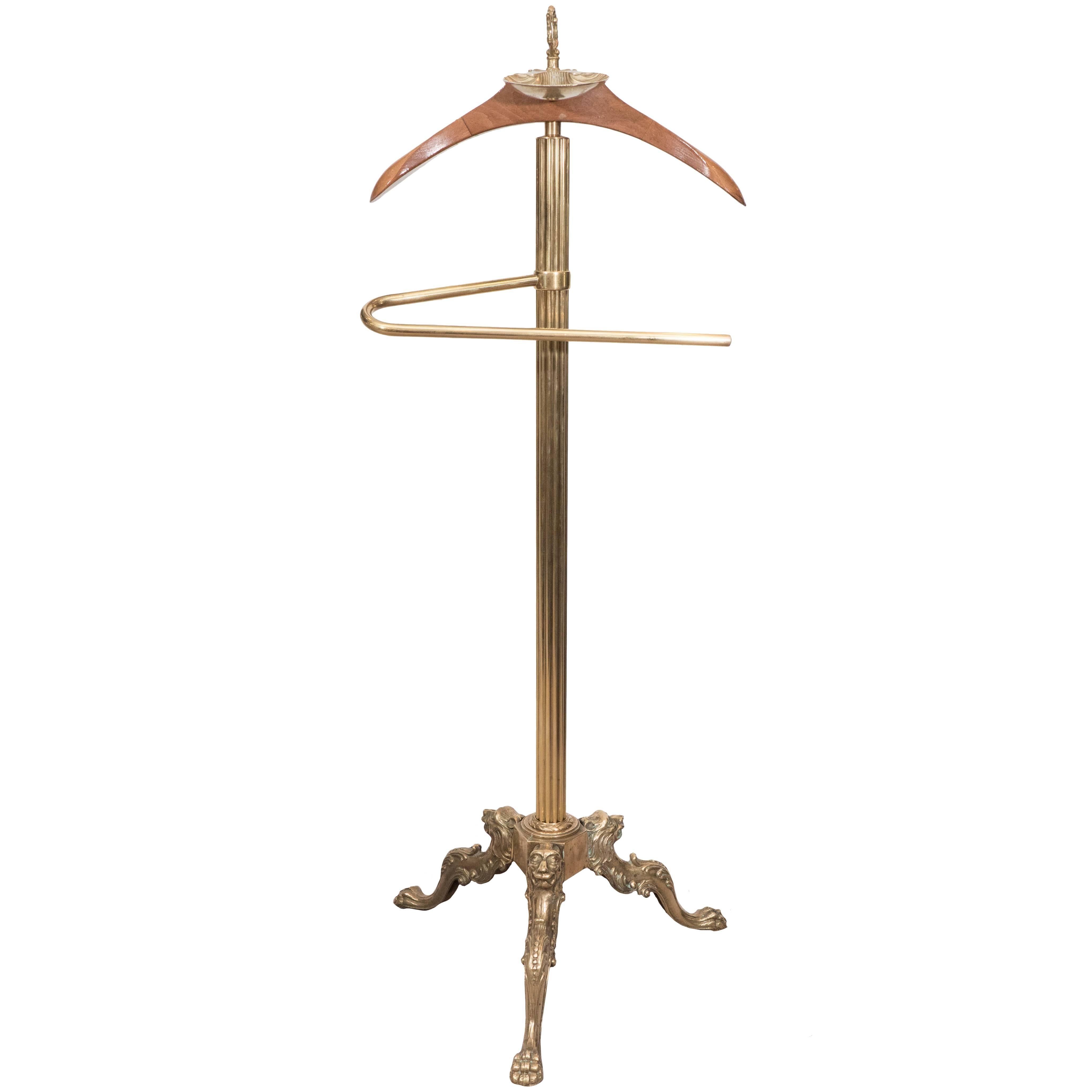 Mid-Century Italian Gentlemen's Brass Valet with Lion's Head Trim