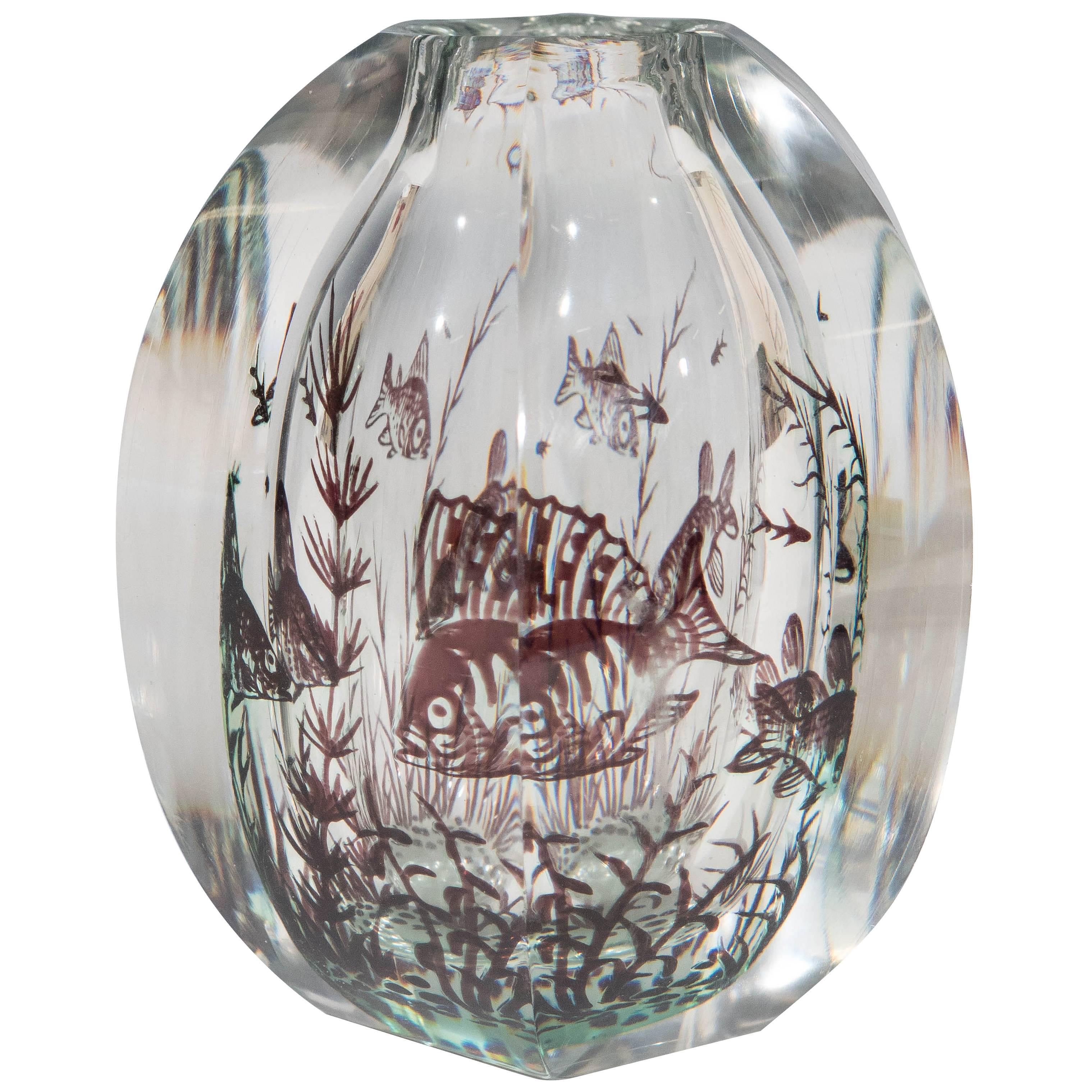 Orrefors Six-Sided 'Graal' Vase by Edward Hald