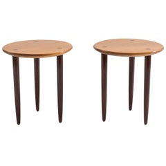 Pair of Tripod Two Tone Birch Side Tables