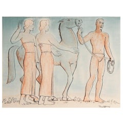 Vintage "Modern Greek Frieze with Horse, " Extremely Rare WPA-Period Watercolor, 1930s