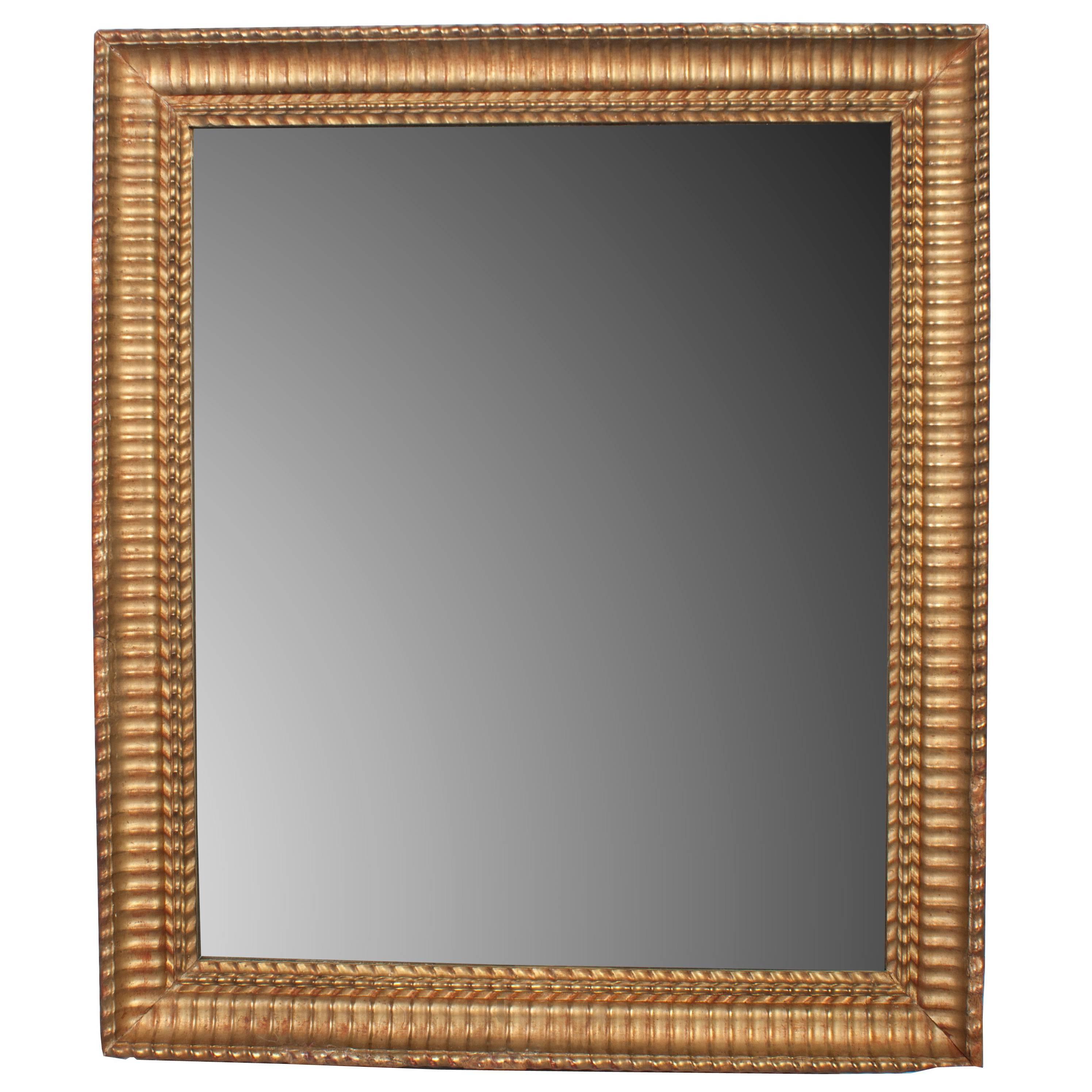 Gilt Napoleon III Mirror with Small Flame Stitch Pattern Trim Frame
