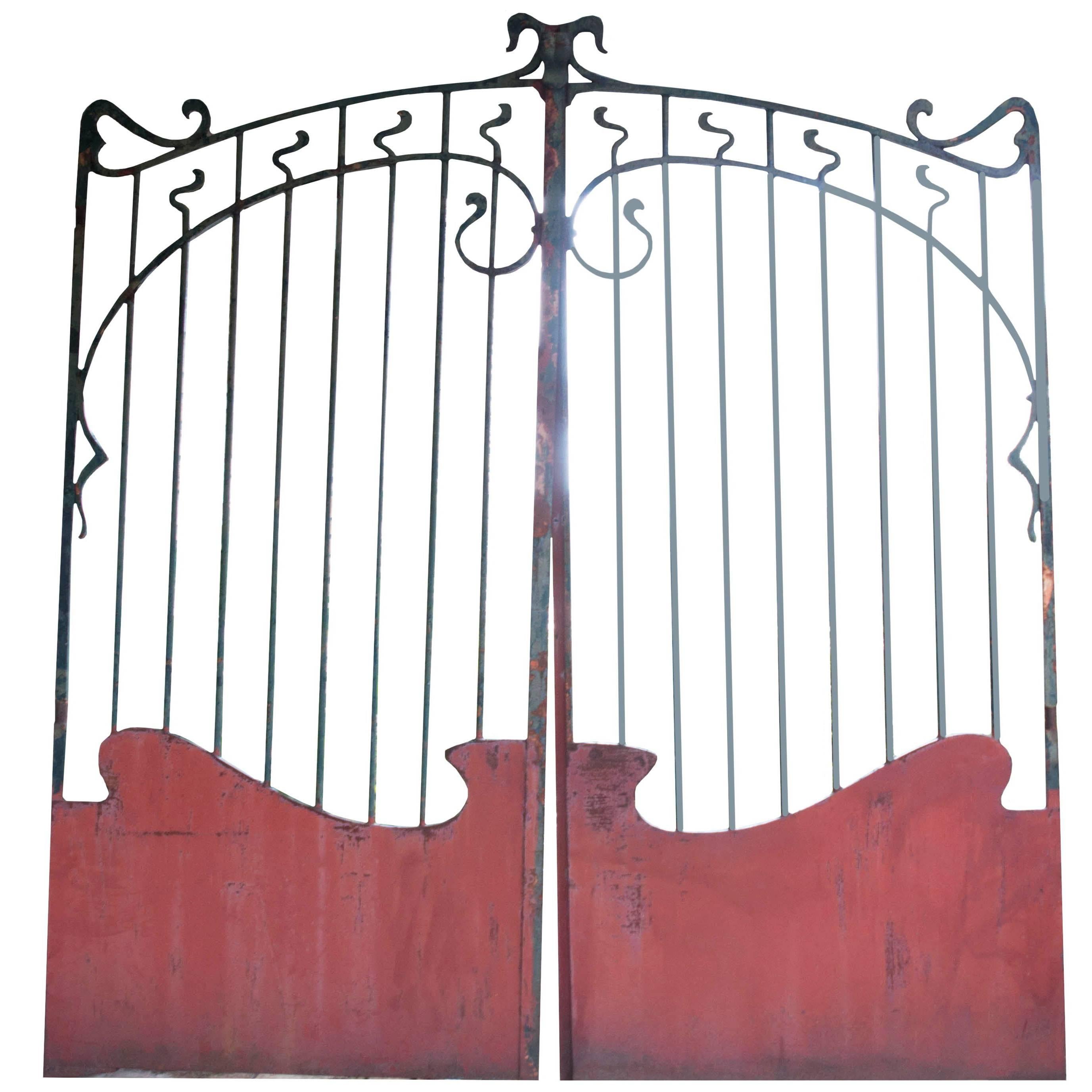 French Forged Iron Art Nouveau Painted Entrance Gate