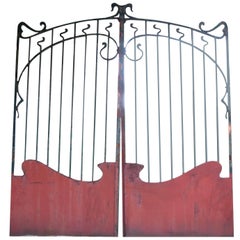 French Forged Iron Art Nouveau Painted Entrance Gate