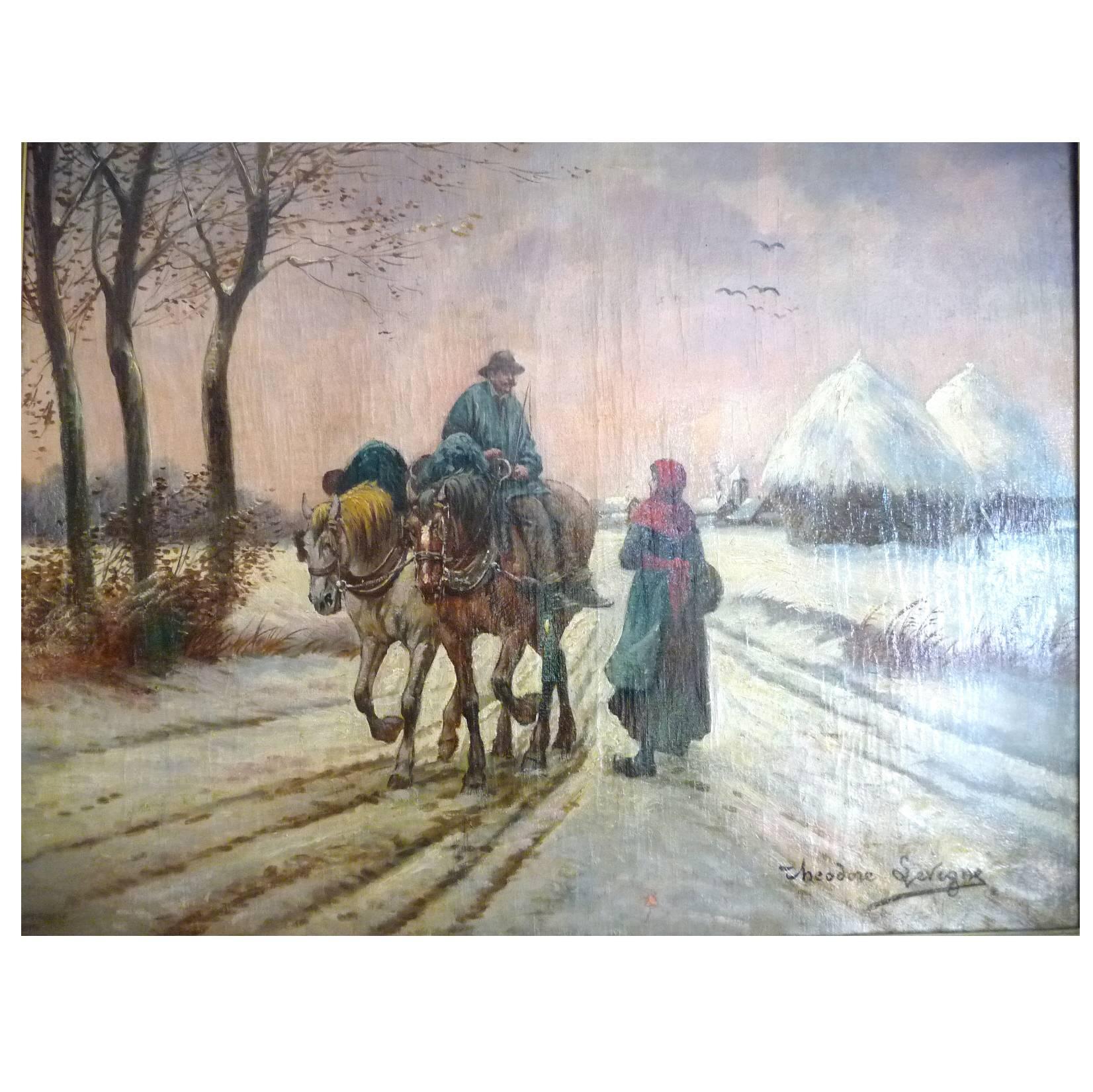 19th Century Landscape of the Alps by Theodore Levigne For Sale