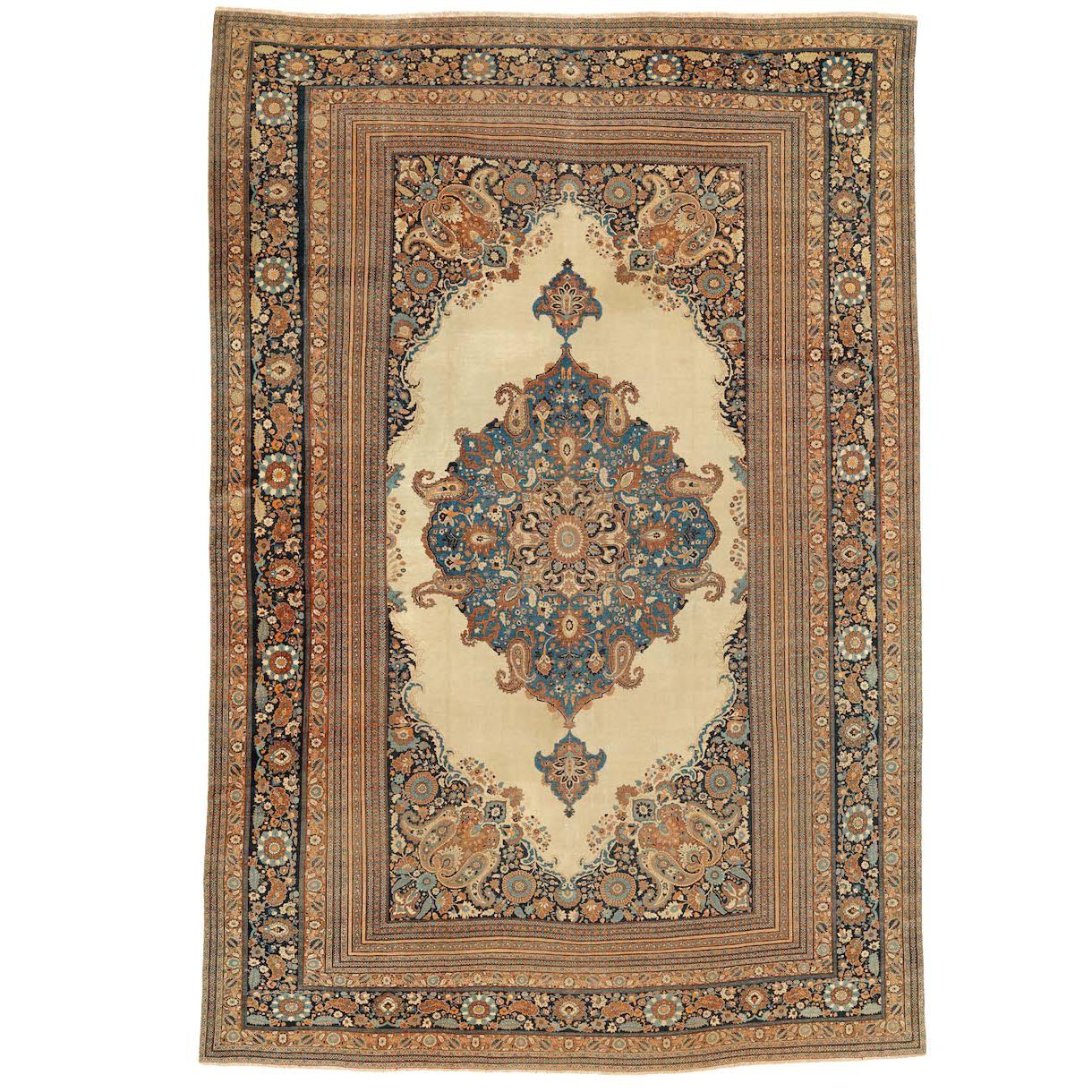Late 19th Century Tan Tabriz Carpet with Rosettes and Paisleys For Sale