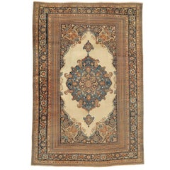 Antique Late 19th Century Tan Tabriz Carpet with Rosettes and Paisleys