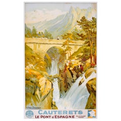 Affiche publicitaire originale vintage de voyage Cauterets Pont d'Espagne des années 1930, France