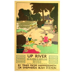 Original Antique 1926 London Transport Poster Up River Thames Twickenham Hampton