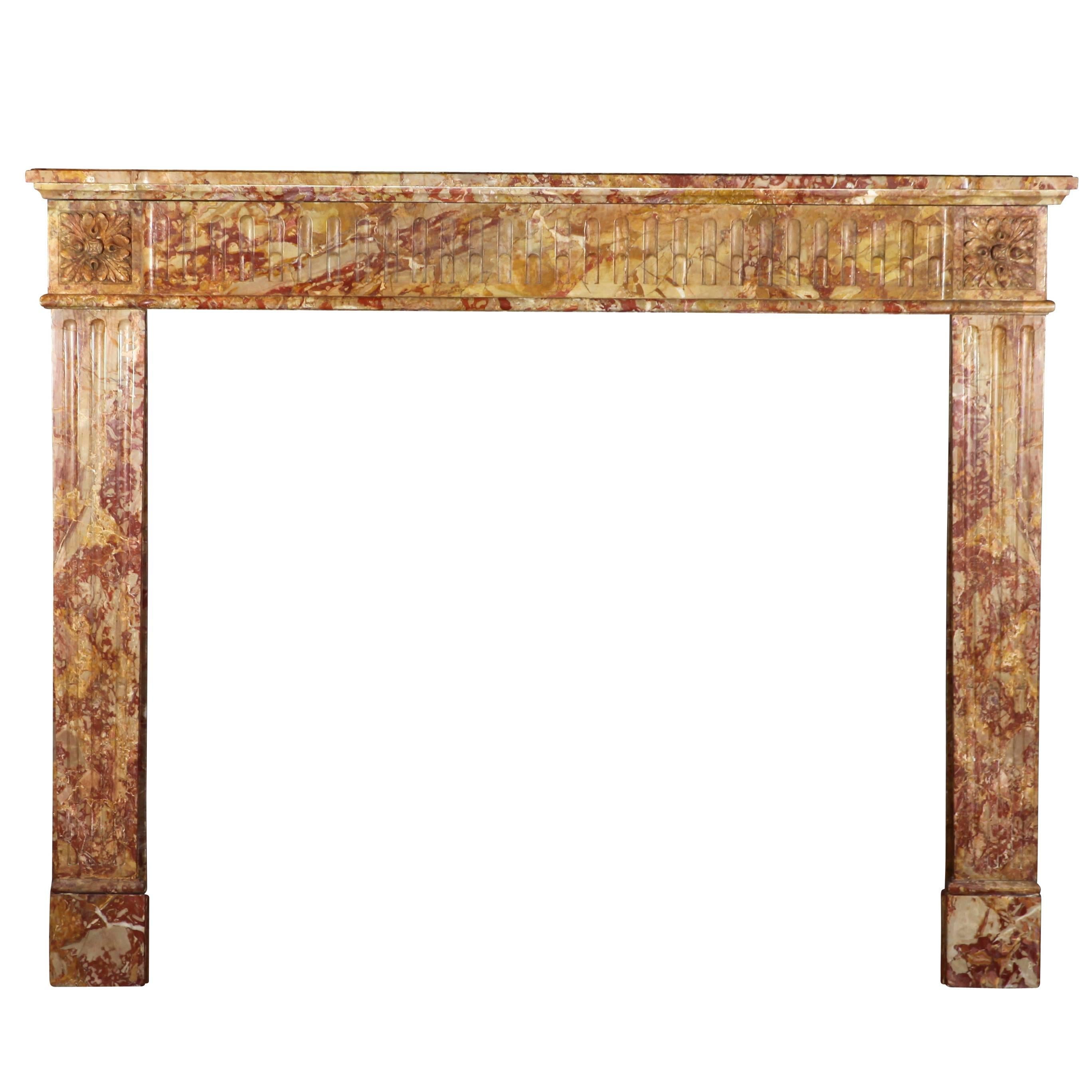 French Louis XVI Style Antique Chic Antique Marble Fireplace Mantel For Sale