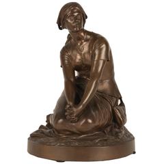 19th Century Bronze Caste After Joan of Arc at Domrémy by Henri Chapu