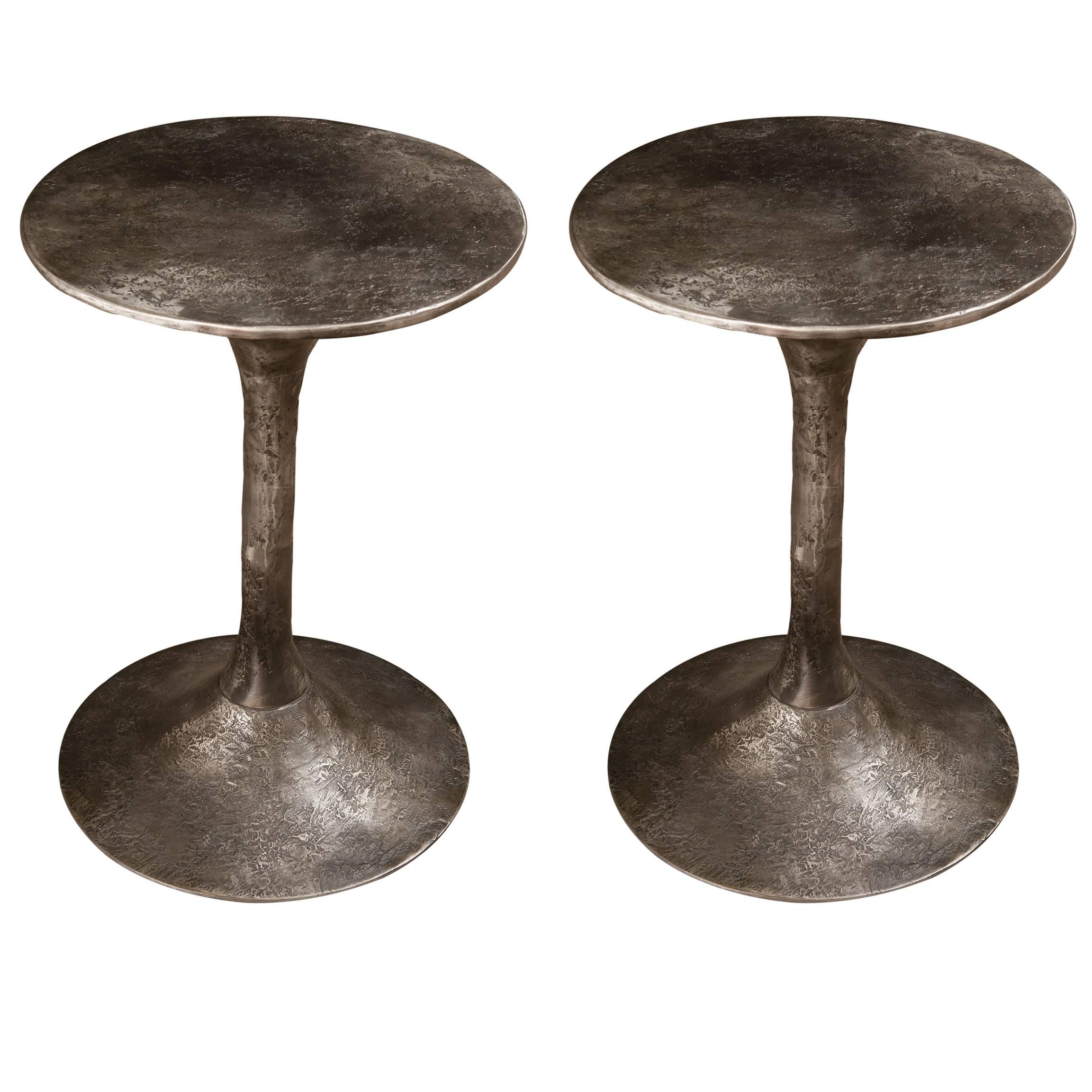 Pair of Cast Aluminium Industrial Side Tables from France