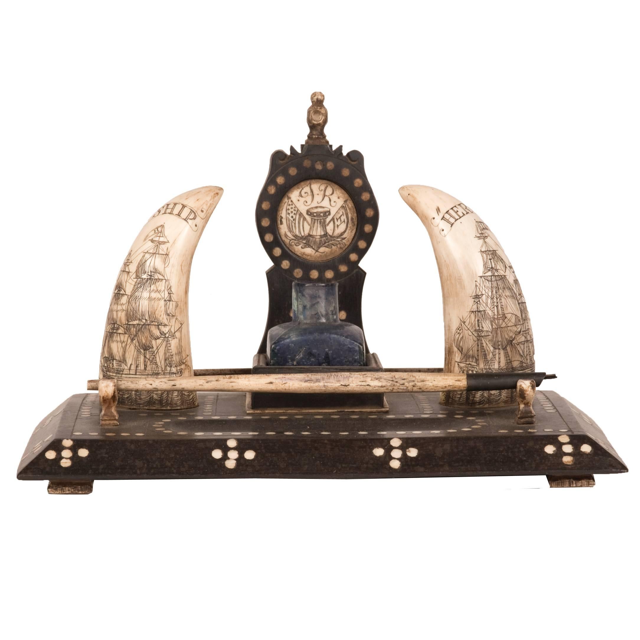 Baleen Inkwell Inlaid with Whale's Tooth