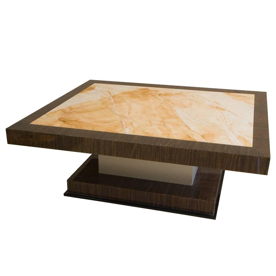 Art Deco Inspired Rectangular Coffee Table on Pedestal base "Hoffman" For Sale