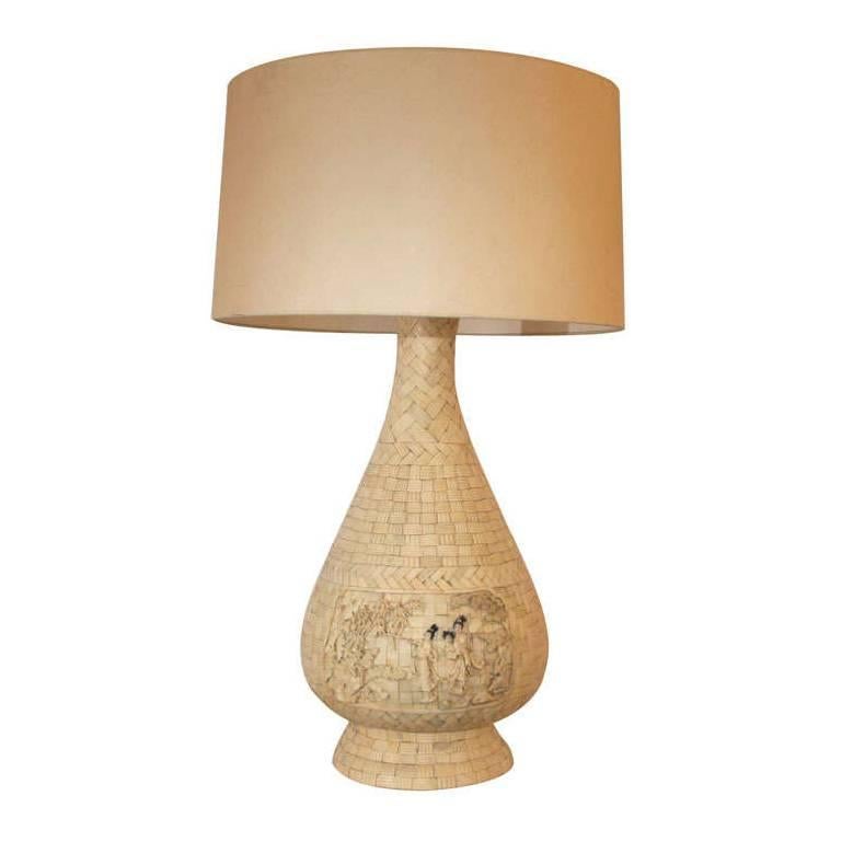 Japanese 1920s Hand-Carved Bone Table Lamp