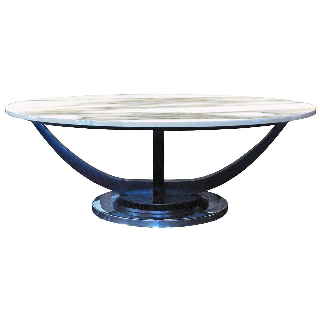 Modernist Round Coffee Table with marble top  For Sale
