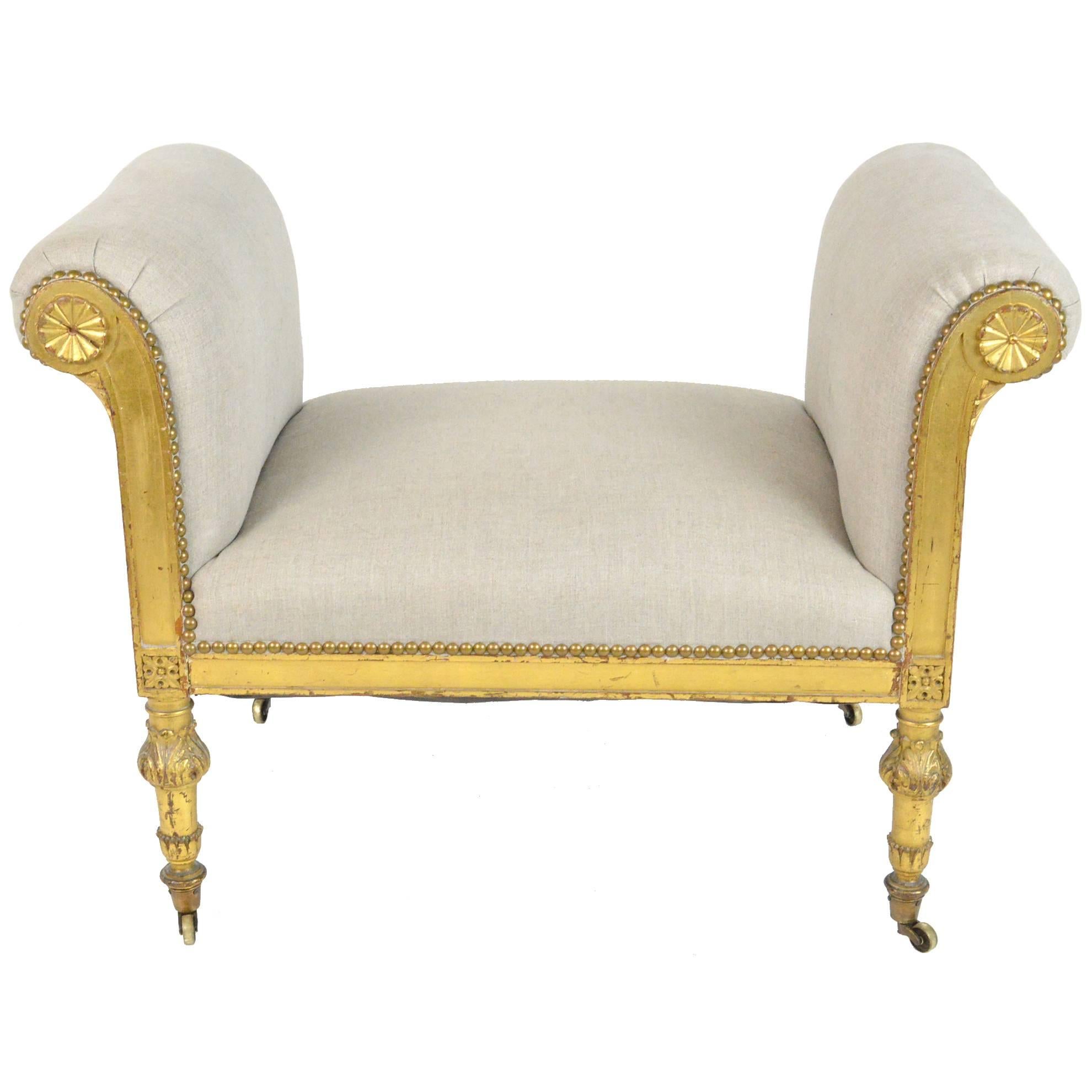French Giltwood Bench or Window Seat For Sale