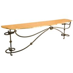 Vintage Mid Century wrought iron console table with gilded top 