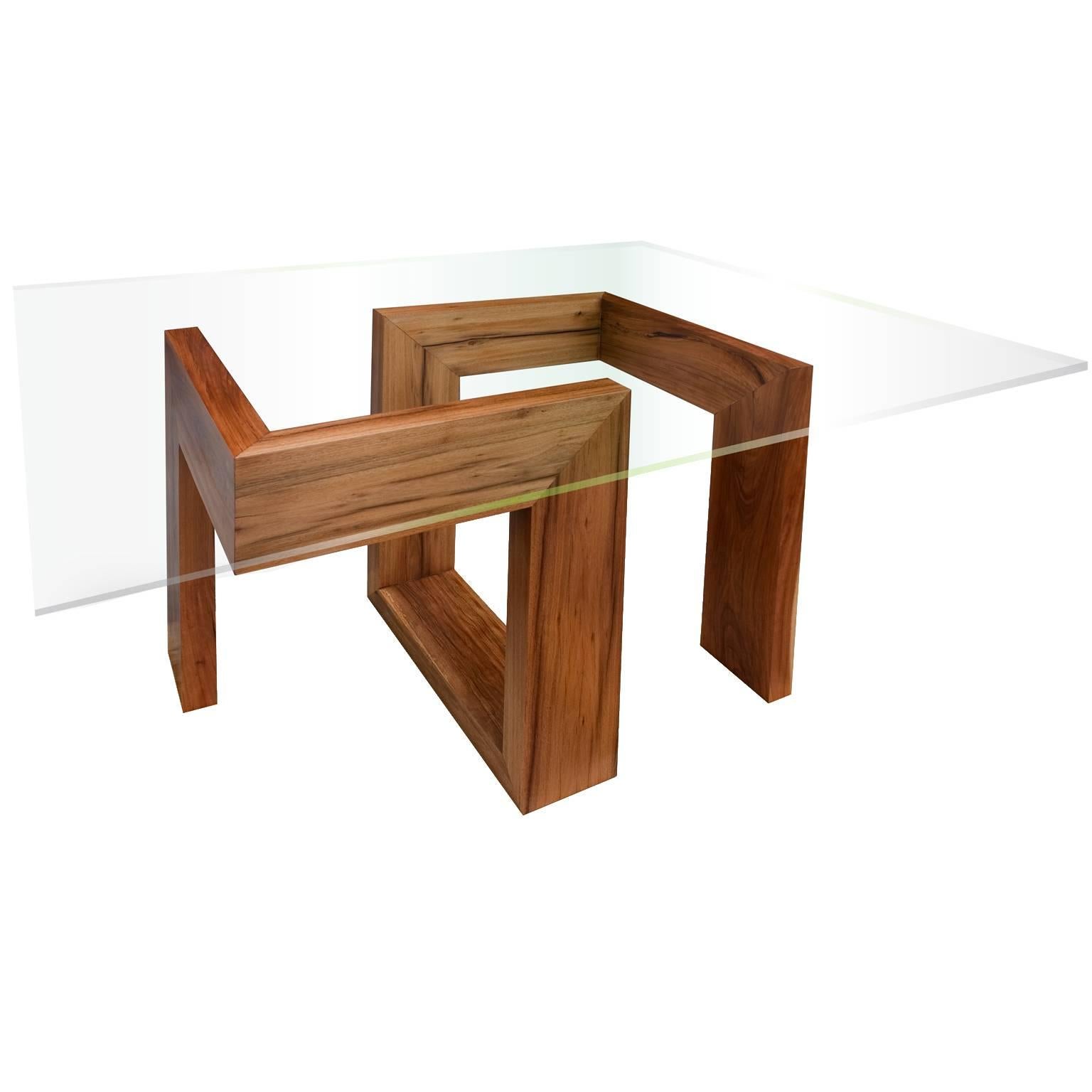 Modern 21st-Century solid timber table with glass top  For Sale
