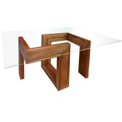 Modern 21st-Century solid timber table with glass top 