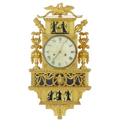 Antique 19th Century Swedish Gilt and Eglomise Ornate Wall Clock