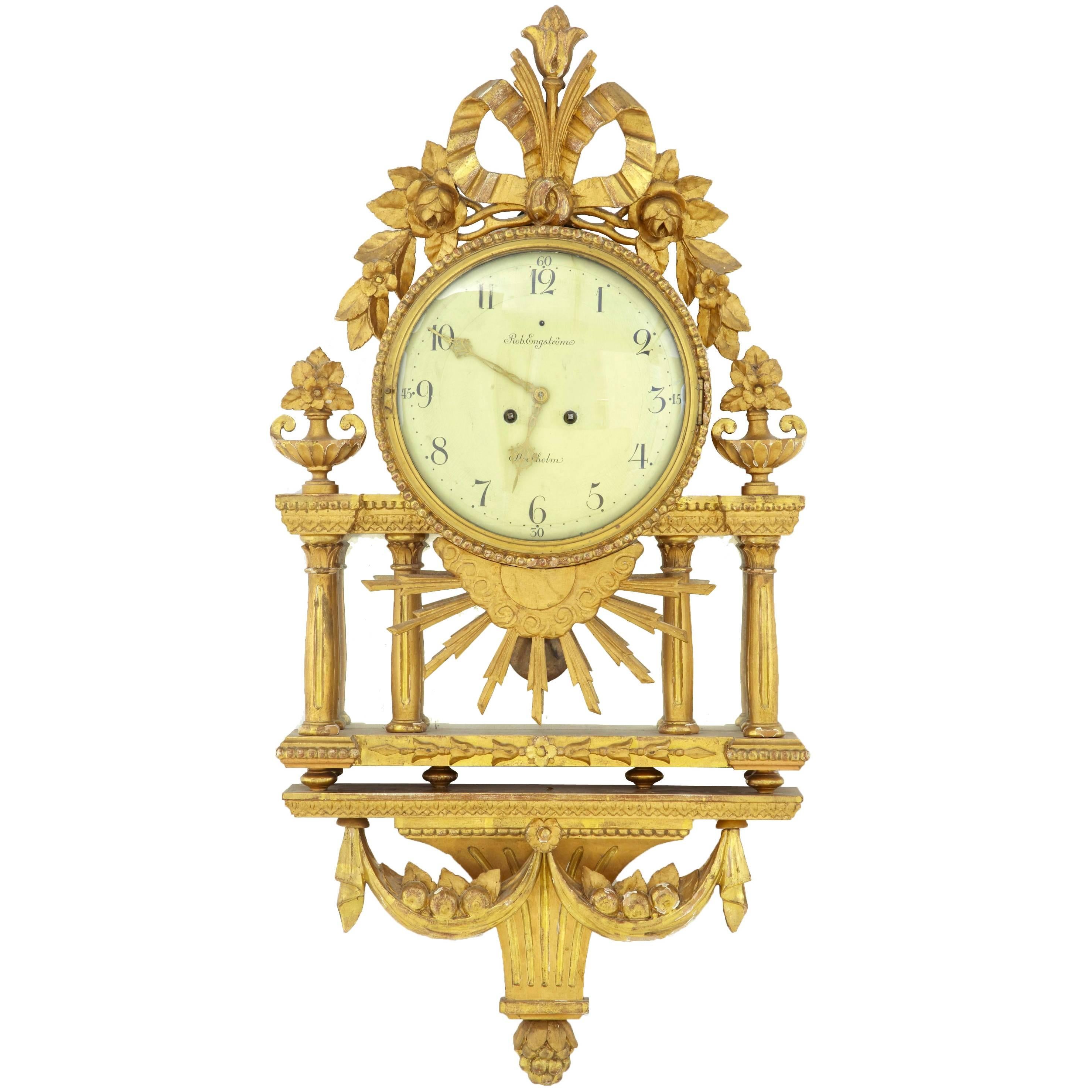 Late 19th Century Swedish Gilt Wall Clock by Rob Engstrom, Stockholm