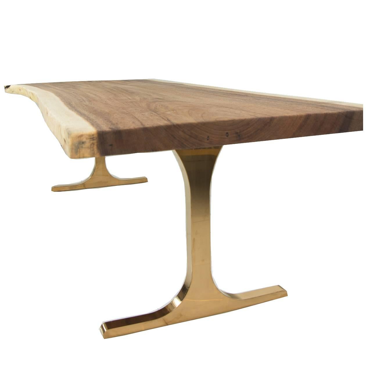 Eco Slab Dining Table with Copper T-Legs For Sale
