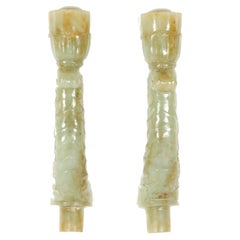 Antique Pair of Early Qing Dynasty Chinese "Mughal Indian" Jade Candlesticks 