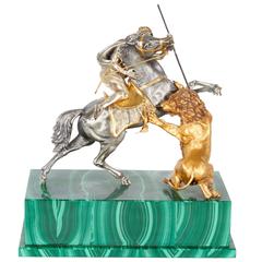 Fine Italian Silver and Silver Gilt Orientalist Sculpture on Malachite Base