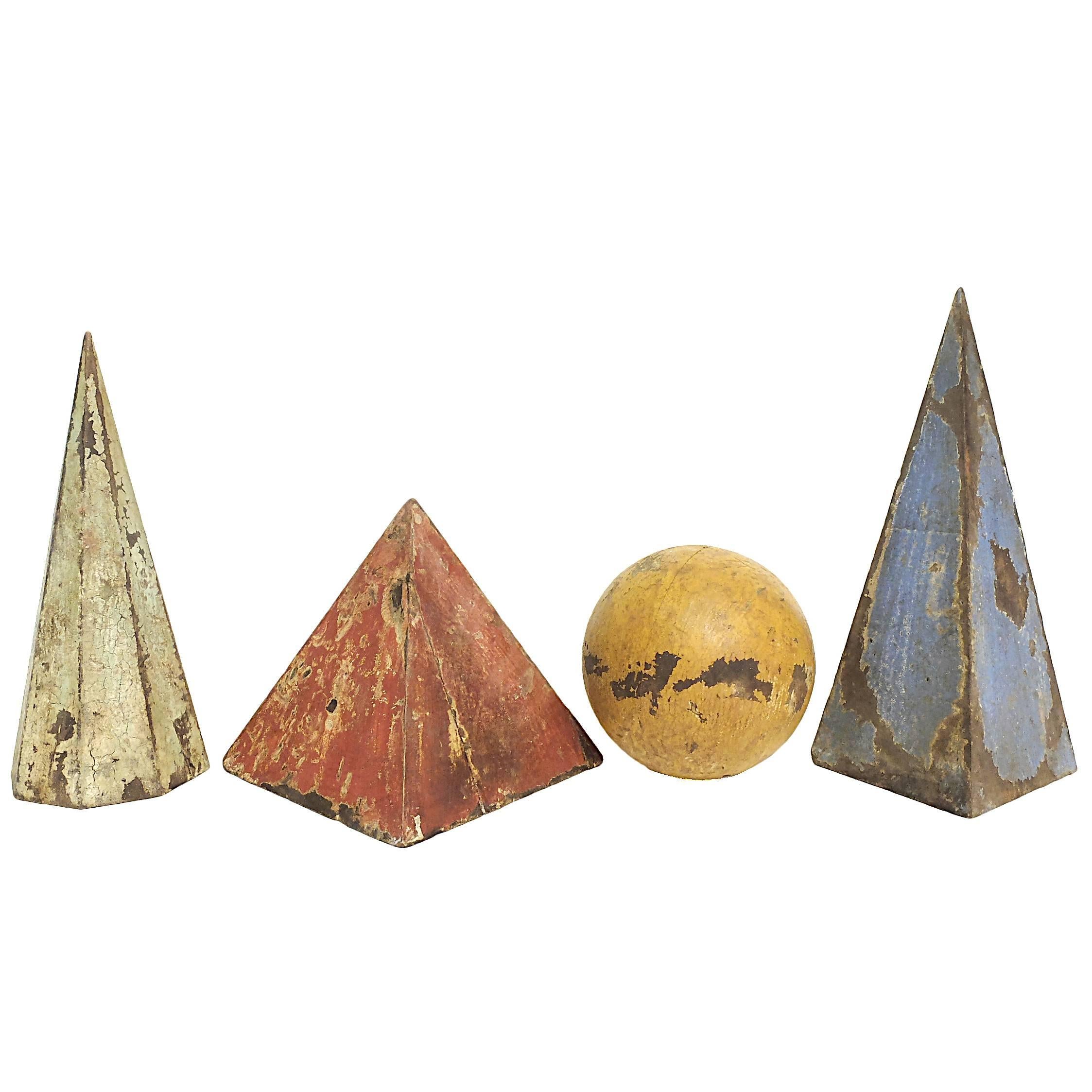 Four Big Solid Painted Wooden Geometric Models for Teaching Class