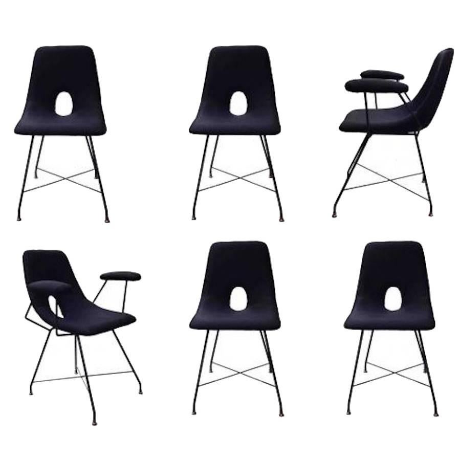 Augusto Bozzi for Saporiti, Model Cosmos, Rare Set of 6 Dining Chairs, 1950s